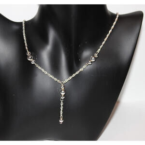 Vintage Italy 925 Sterling Silver Rope Chain Y Necklace Diamond Cut Bead Drop